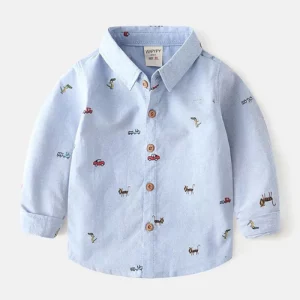 Blue boy's shirt with cute patterns